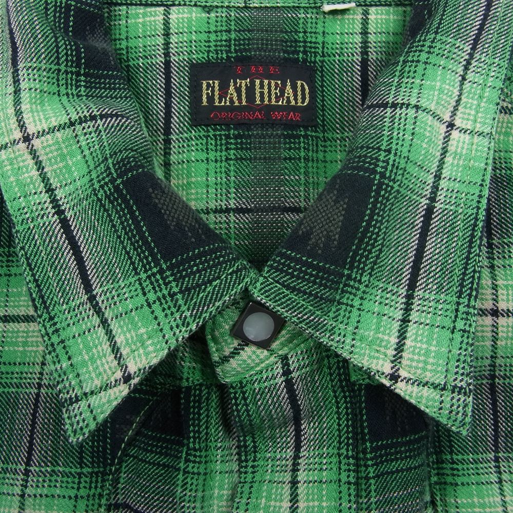 THE FLAT HEAD ザフラットヘッド チェック 半袖 ウエスタン シャツ グリーン系 36【中古】