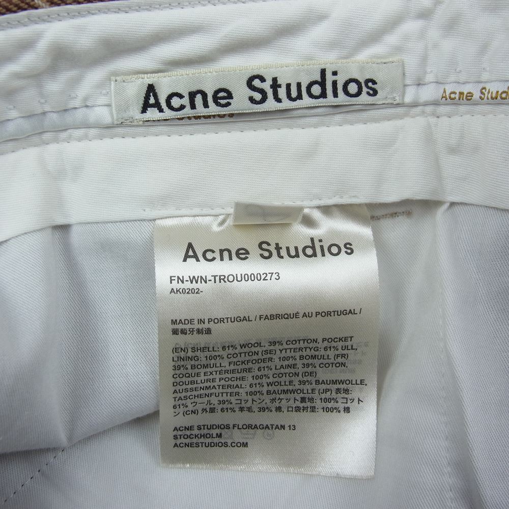 ACNE STUDIOS アクネストゥディオズ FN-WN-TROU000273 ヘリンボーン チェック トラウザー パンツ ブラウン系 36【美品】【中古】