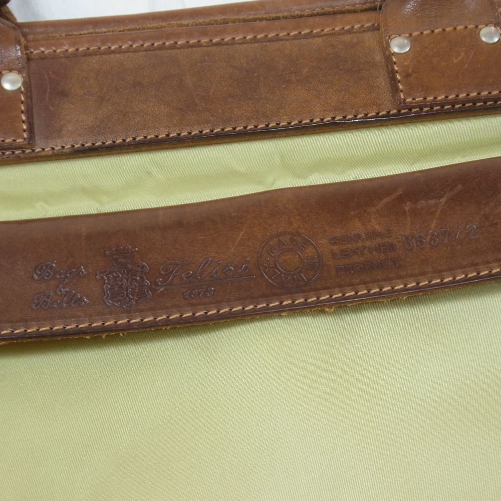 Felisi フェリージ 8637 レザー コンビ ブリーフケース トート バッグ モスグリーン系 ブラウン系【中古】