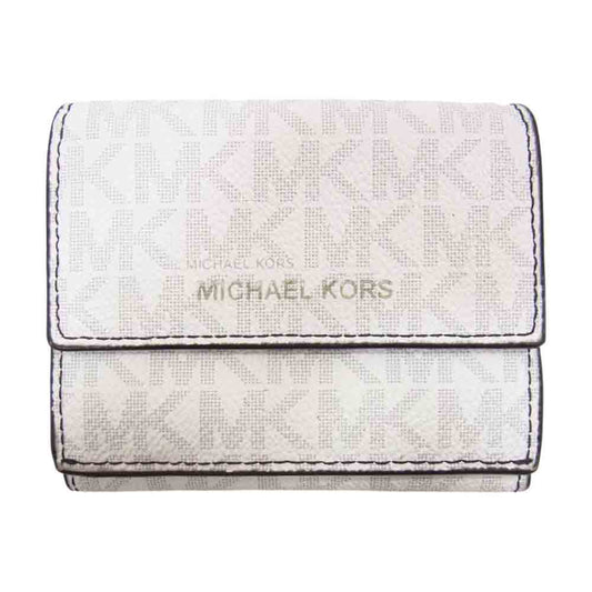 Michael Kors マイケルコース モノグラム 三つ折り 財布 ウォレット ホワイト系【美品】【中古】