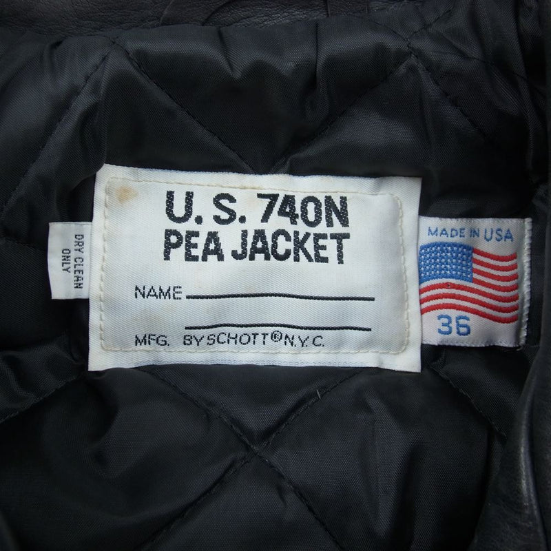 schott ショット US74 740N PEA JACKET 裏地キルティング オールレザー Pコート ブラック系 36【中古】