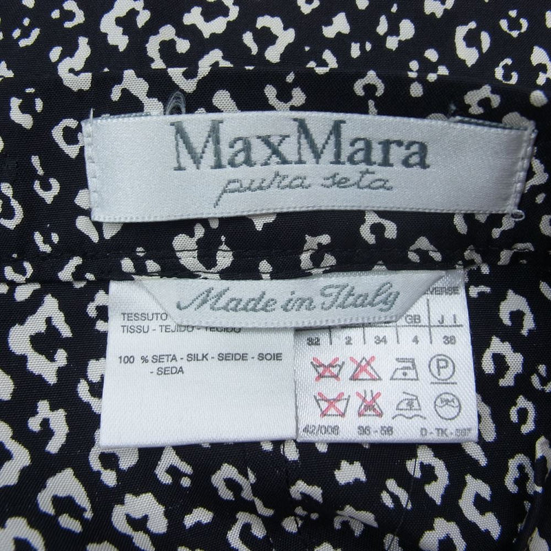 MAX MARA マックスマーラ 白タグ イタリア製 シルク100% 総柄 パンツ　 ブラック系 38【中古】