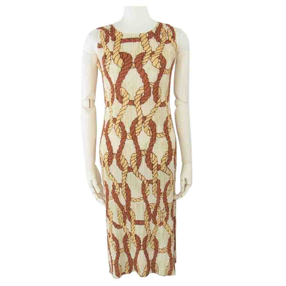 PLEATS PLEASE プリーツプリーズ イッセイミヤケ PP81-JH863 プリーツ加工 ロープ総柄 ノースリーブ ワンピース ドレス マルチカラー系 3【中古】