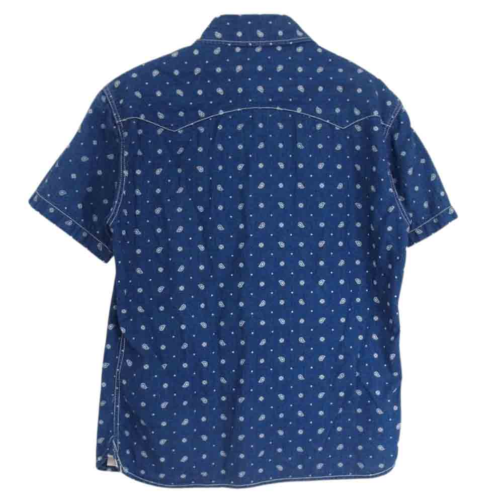 THE FLAT HEAD ザフラットヘッド ペイズリー柄 半袖 ウエスタン シャツ ネイビー系 34【中古】