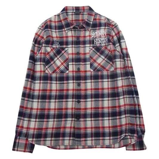 BOUNTY HUNTER バウンティーハンター ロゴ刺繍 チェック シャツ レッド系 ネイビー系 M【中古】