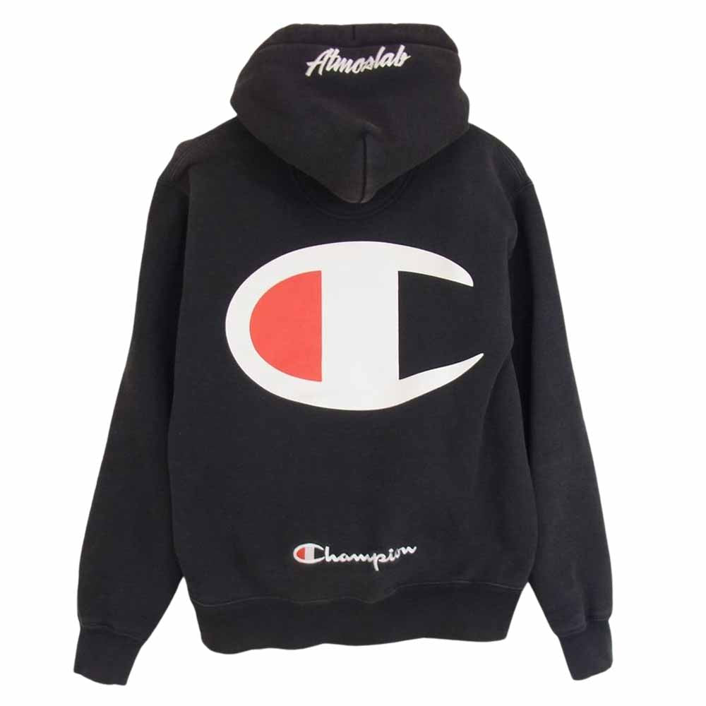 Champion チャンピオン ATMOS NYC LABORATORY アトモス ニューヨーク ラボラトリー ロゴ刺繍 プルオーバー パーカー ブラック系 S【中古】