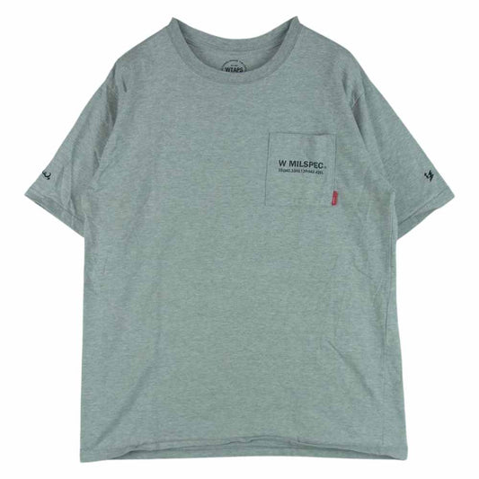WTAPS ダブルタップス MILSPEC ロゴ ポケット付き プリント 半袖 Tシャツ コットン 日本製 グレー系 3【中古】
