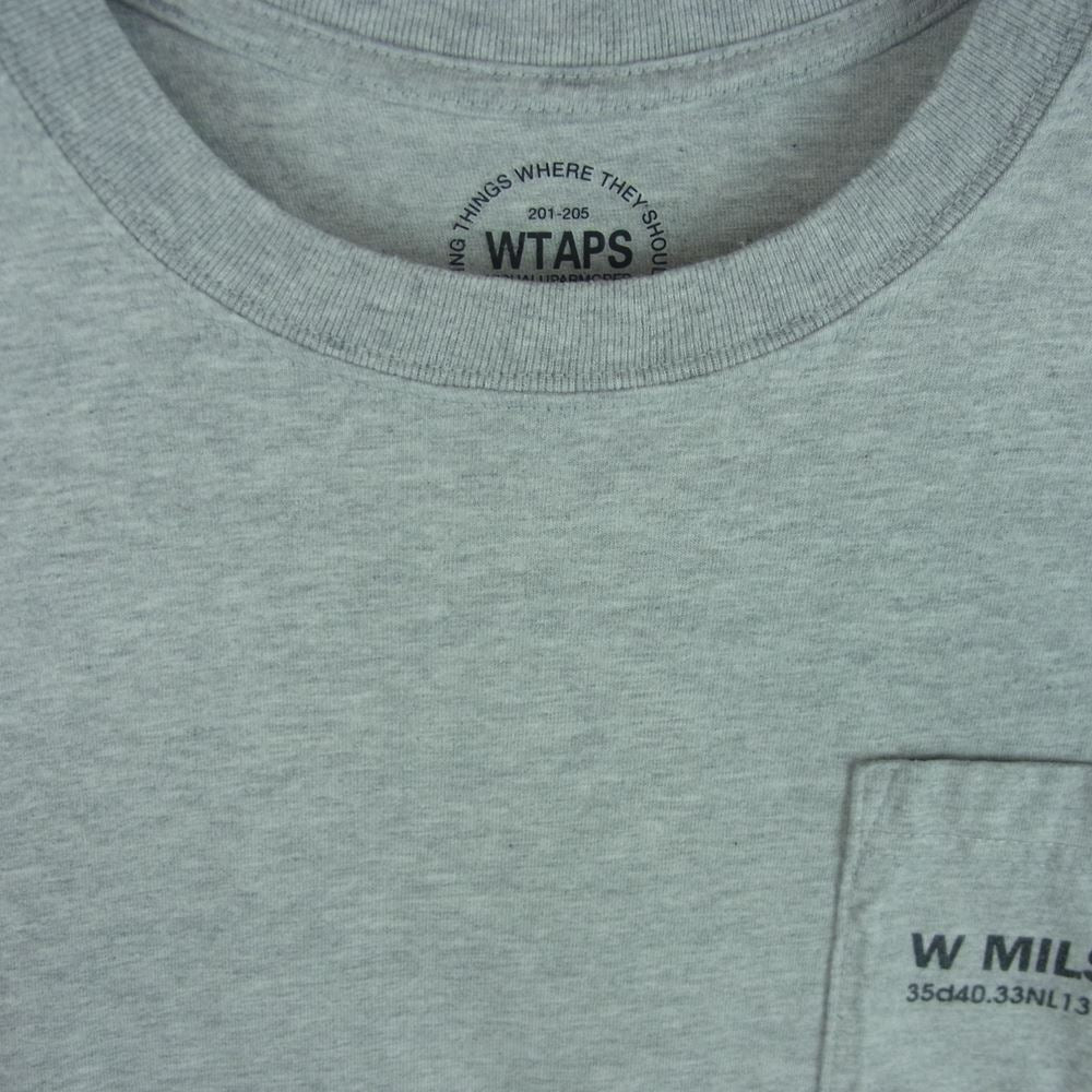 WTAPS ダブルタップス MILSPEC ロゴ ポケット付き プリント 半袖 Tシャツ コットン 日本製 グレー系 3【中古】