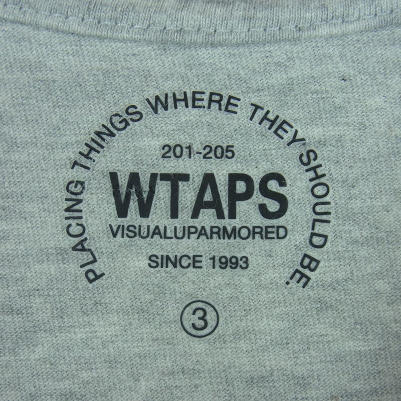WTAPS ダブルタップス MILSPEC ロゴ ポケット付き プリント 半袖 Tシャツ コットン 日本製 グレー系 3【中古】