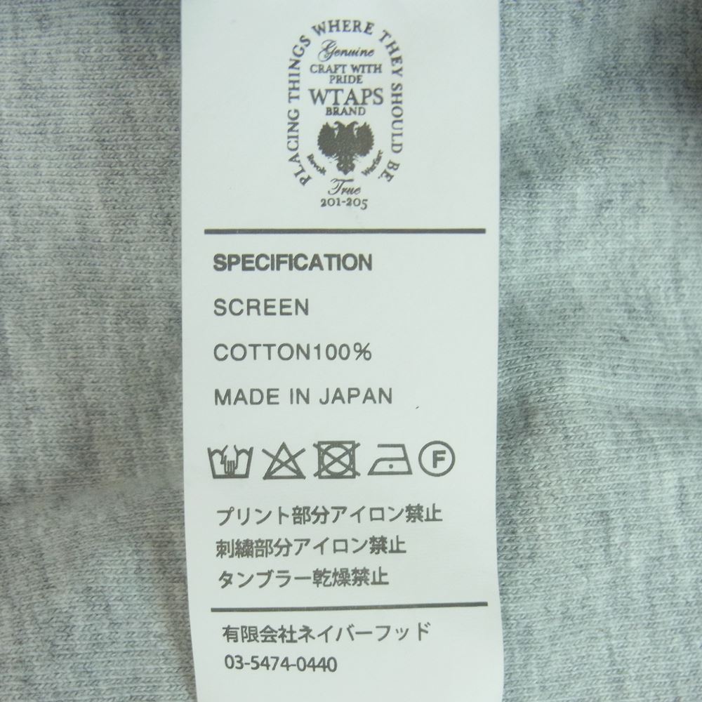WTAPS ダブルタップス MILSPEC ロゴ ポケット付き プリント 半袖 Tシャツ コットン 日本製 グレー系 3【中古】