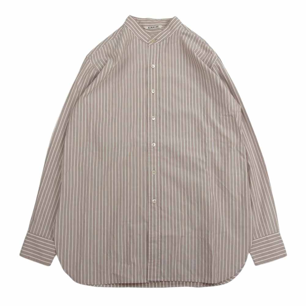 AURALEE オーラリー 21AW A21AS02TS WASHED FINX TWILL STRIPE STAND COLLAR SHIRTS ストライプ スタンドカラー シャツ ライトブラウン系 1【中古】
