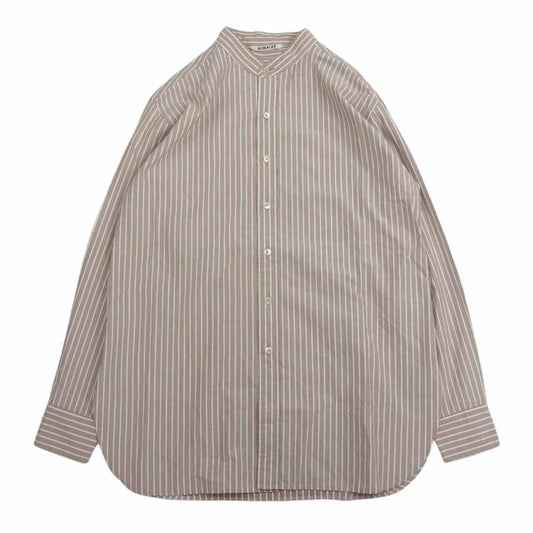 AURALEE オーラリー 21AW A21AS02TS WASHED FINX TWILL STRIPE STAND COLLAR SHIRTS ストライプ スタンドカラー シャツ ライトブラウン系 1【中古】