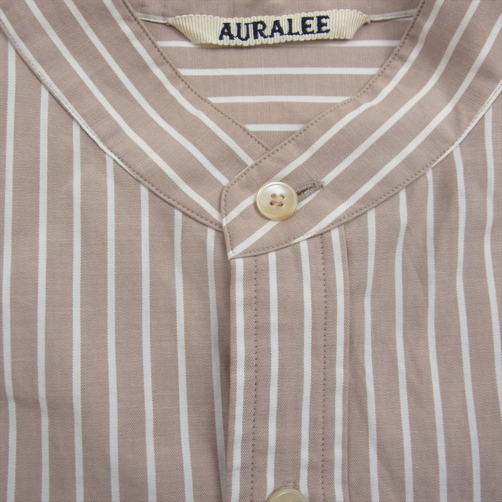 AURALEE オーラリー 21AW A21AS02TS WASHED FINX TWILL STRIPE STAND COLLAR SHIRTS ストライプ スタンドカラー シャツ ライトブラウン系 1【中古】
