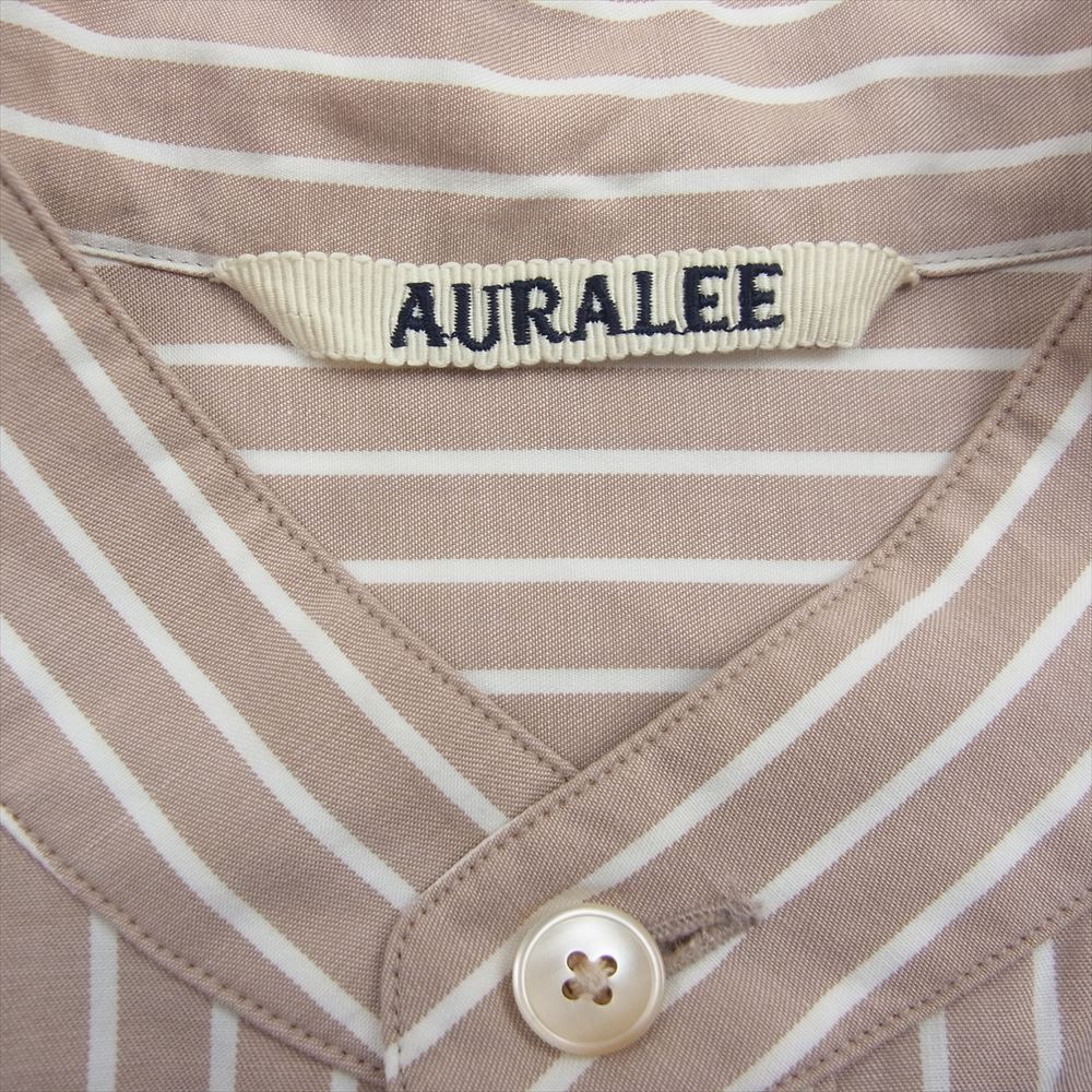 AURALEE オーラリー 21AW A21AS02TS WASHED FINX TWILL STRIPE STAND COLLAR SHIRTS ストライプ スタンドカラー シャツ ライトブラウン系 1【中古】