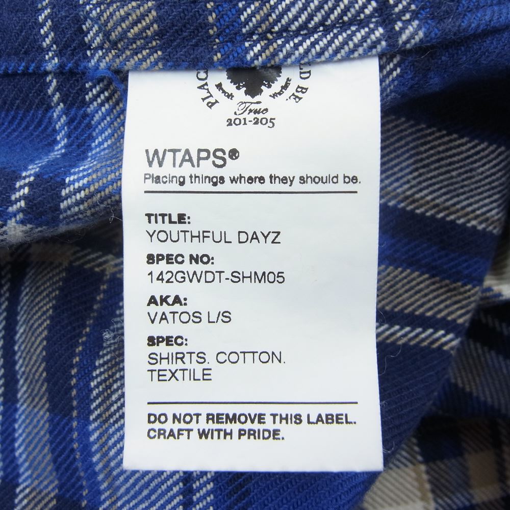 WTAPS ダブルタップス 14AW 142GWDT-SHM05 VATOS L/S SHIRTS TEXTILE バトス チェック ネル シャツ ネイビー系 S【中古】