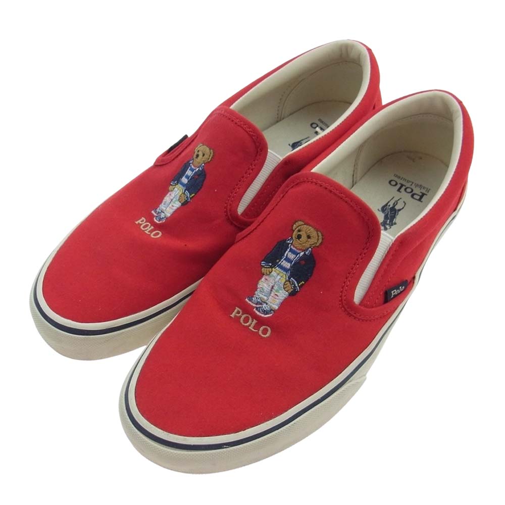 POLO RALPH LAUREN ポロ・ラルフローレン ベアー スリッポン クマ ローカット スニーカー レッド系 オフホワイト系【中古】