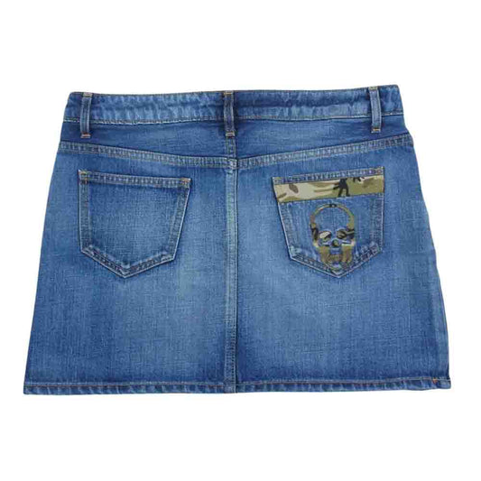 Lucien Pellat-Finet ルシアンペラフィネ バック スカル 刺繍 デニム スカート インディゴブルー系 M【中古】