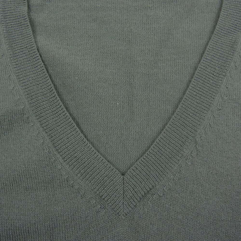 Lucien Pellat-Finet ルシアンペラフィネ カシミア スカル刺繍 Vネック ニット パイプスカル カーキ カーキ系 M【中古】