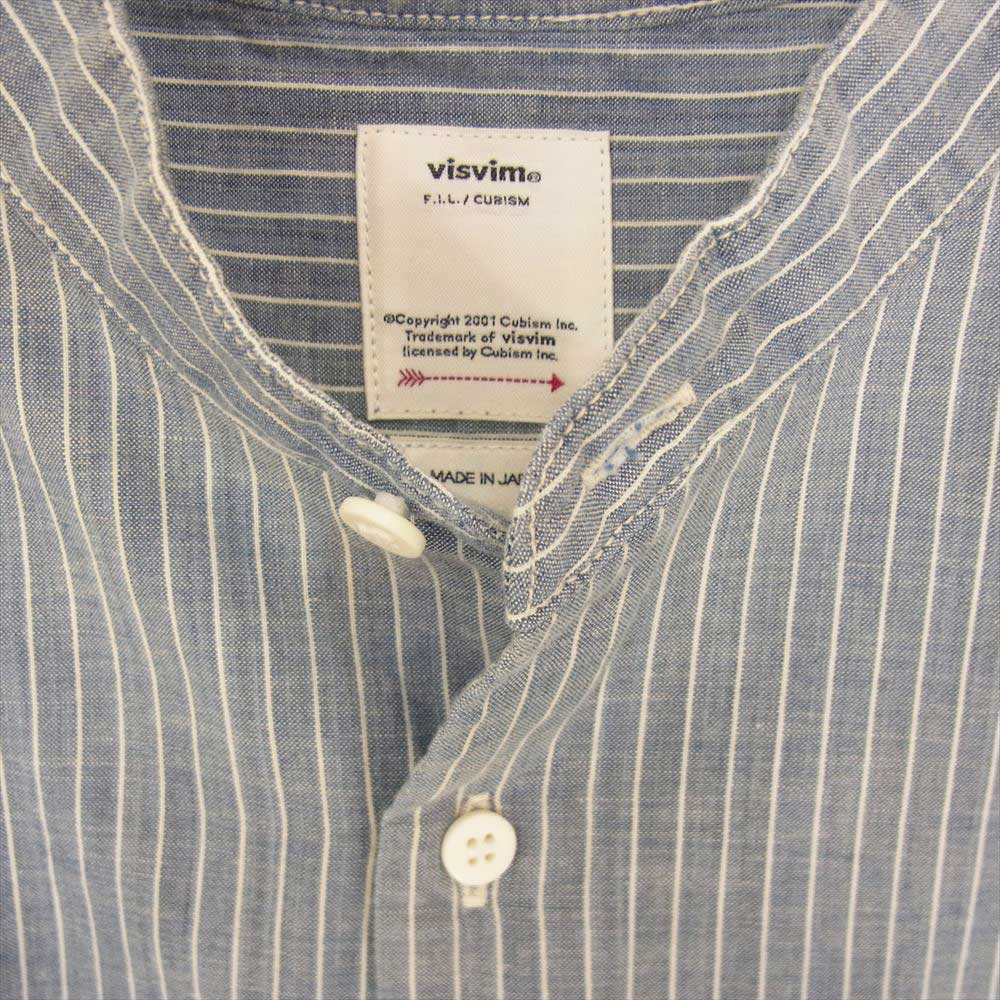 VISVIM ビズビム 21SS 0121205011004 INGALL II L/S C/SI CHAMBRAY ノーカラー シャンブレー ストライプ シャツ ブルー系 4【中古】