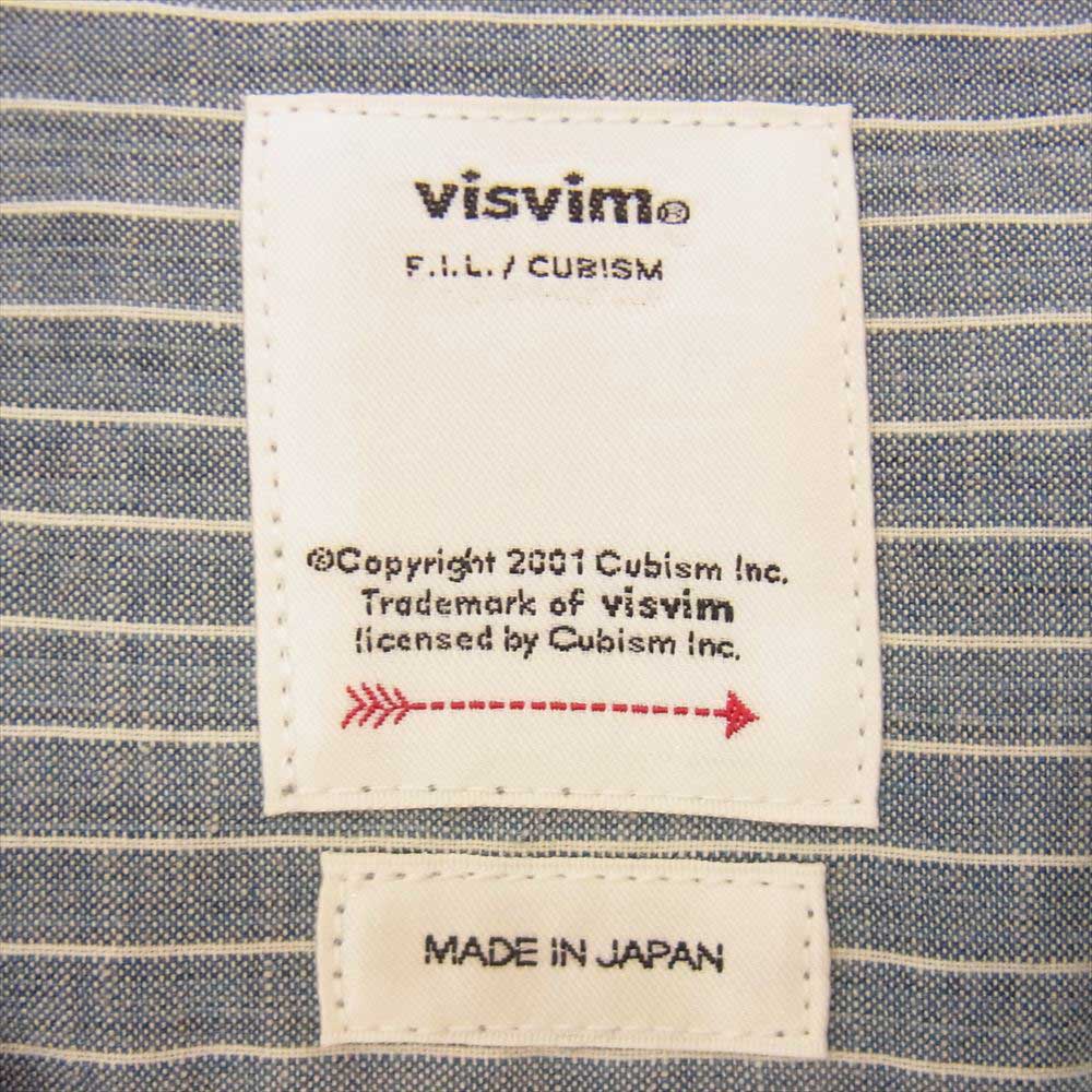 VISVIM ビズビム 21SS 0121205011004 INGALL II L/S C/SI CHAMBRAY ノーカラー シャンブレー ストライプ シャツ ブルー系 4【中古】