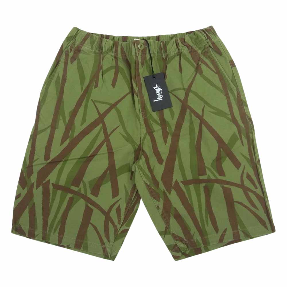 STUSSY ステューシー CAMO PULL ON BEACH カモフラ トライバル リーフ総柄 ショーツ ハーフパンツ カーキ系 M【中古】
