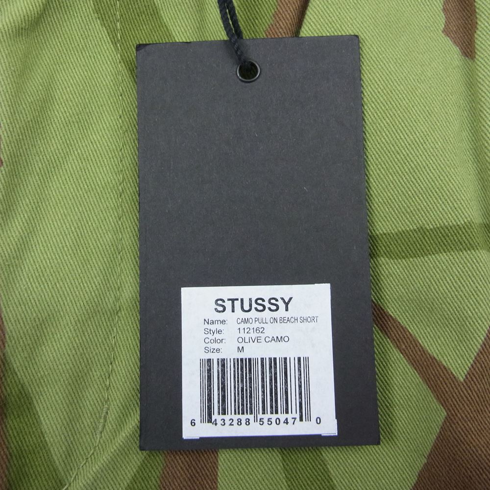 STUSSY ステューシー CAMO PULL ON BEACH カモフラ トライバル リーフ総柄 ショーツ ハーフパンツ カーキ系 M【中古】