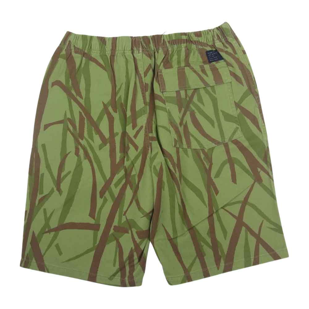 STUSSY ステューシー CAMO PULL ON BEACH カモフラ トライバル リーフ総柄 ショーツ ハーフパンツ カーキ系 L【中古】