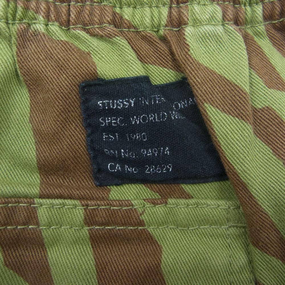 STUSSY ステューシー CAMO PULL ON BEACH カモフラ トライバル リーフ総柄 ショーツ ハーフパンツ カーキ系 L【中古】