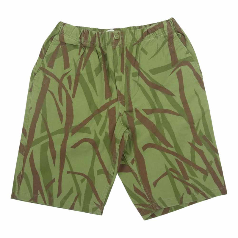 STUSSY ステューシー CAMO PULL ON BEACH カモフラ トライバル リーフ総柄 ショーツ ハーフパンツ カーキ系 S【中古】