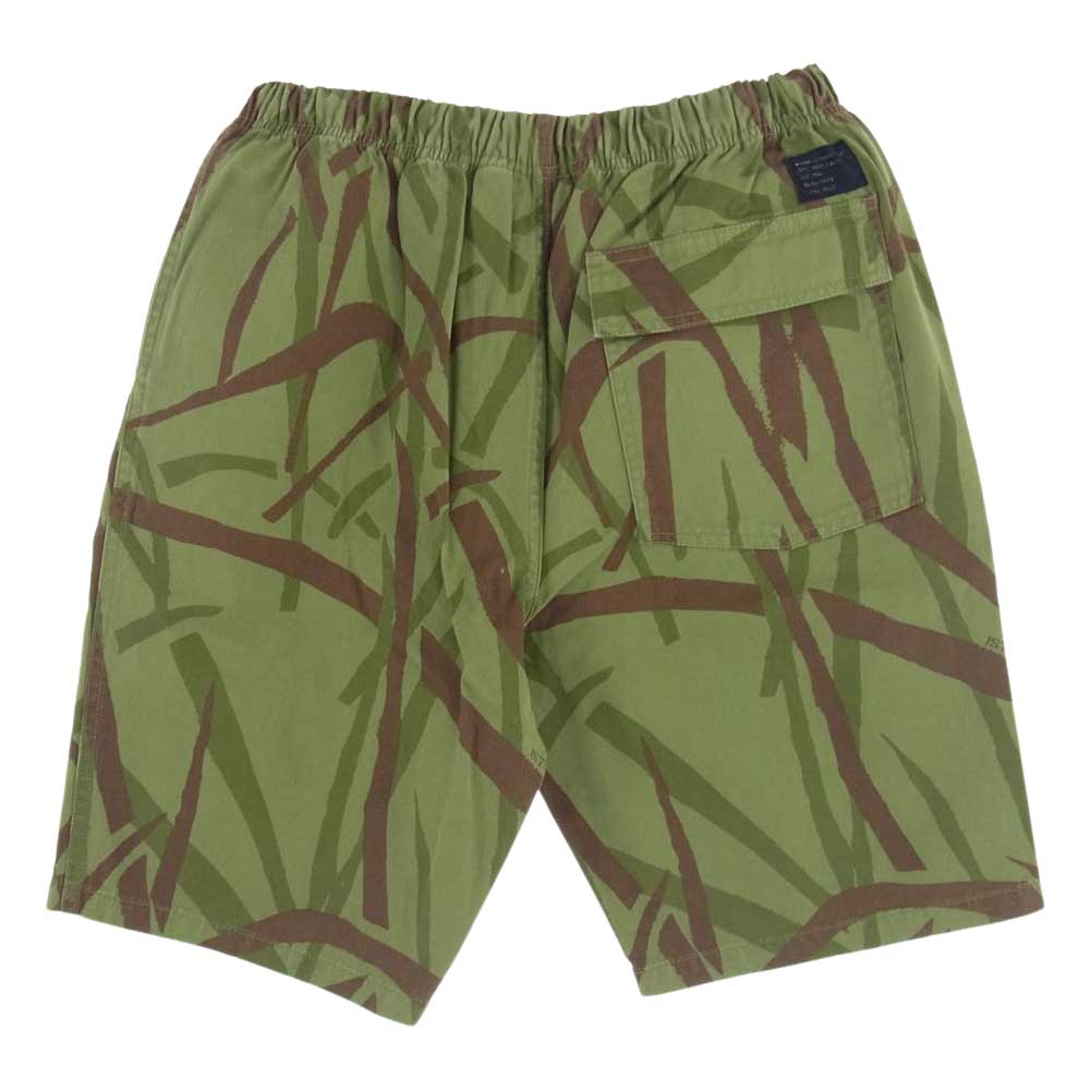 STUSSY ステューシー CAMO PULL ON BEACH カモフラ トライバル リーフ総柄 ショーツ ハーフパンツ カーキ系 S【中古】