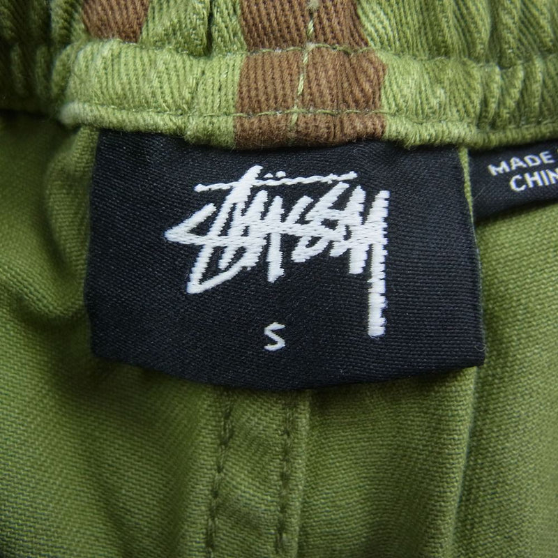 STUSSY ステューシー CAMO PULL ON BEACH カモフラ トライバル リーフ総柄 ショーツ ハーフパンツ カーキ系 S【中古】