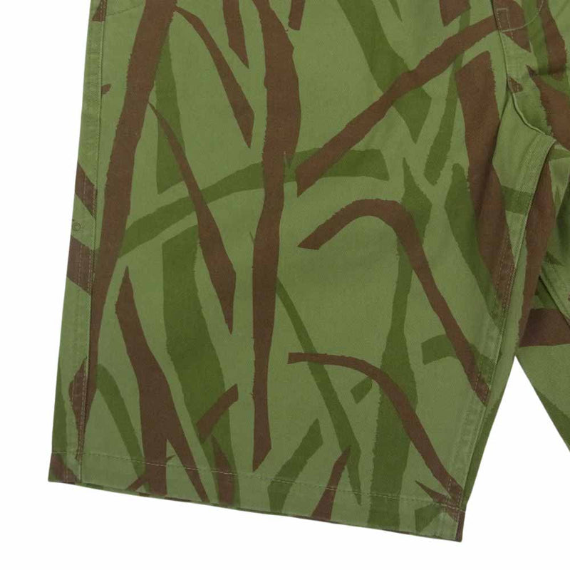 STUSSY ステューシー CAMO PULL ON BEACH カモフラ トライバル リーフ総柄 ショーツ ハーフパンツ カーキ系 S【中古】