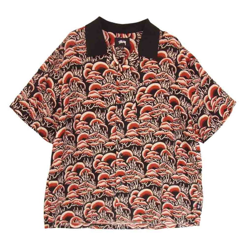 STUSSY ステューシー CORAL PATTERN SHIRT オープンカラー レーヨン 半袖 シャツ レッド S ブラック系 S【中古】