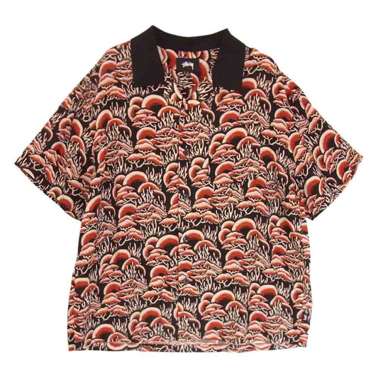 STUSSY ステューシー CORAL PATTERN SHIRT オープンカラー レーヨン 半袖 シャツ レッド S ブラック系 S【中古】