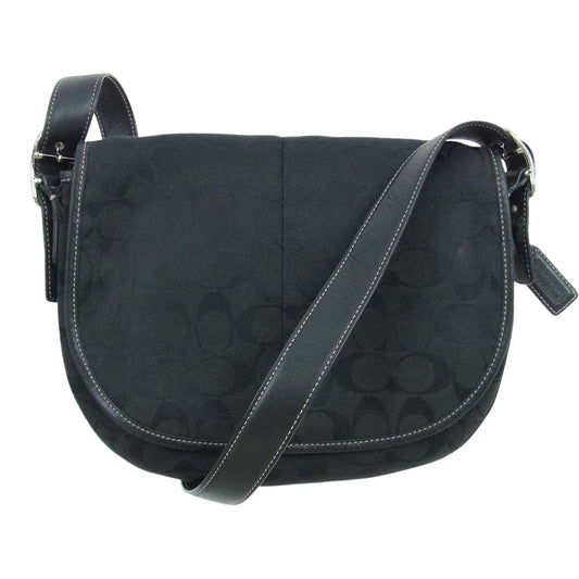 COACH コーチ 6842 シグネチャー レザーストラップ キャンバス ショルダーバッグ ブラック ブラック系【中古】