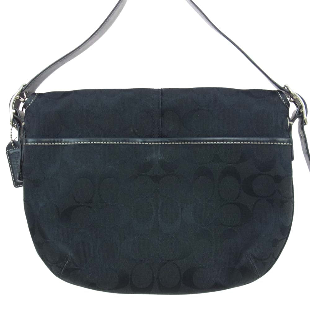 COACH コーチ 6842 シグネチャー レザーストラップ キャンバス ショルダーバッグ ブラック ブラック系【中古】