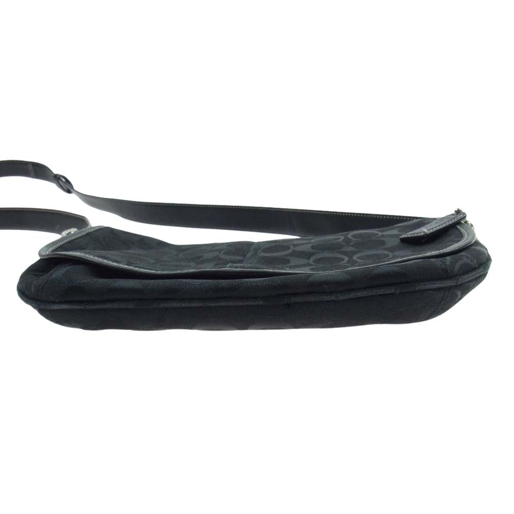 COACH コーチ 6842 シグネチャー レザーストラップ キャンバス ショルダーバッグ ブラック ブラック系【中古】