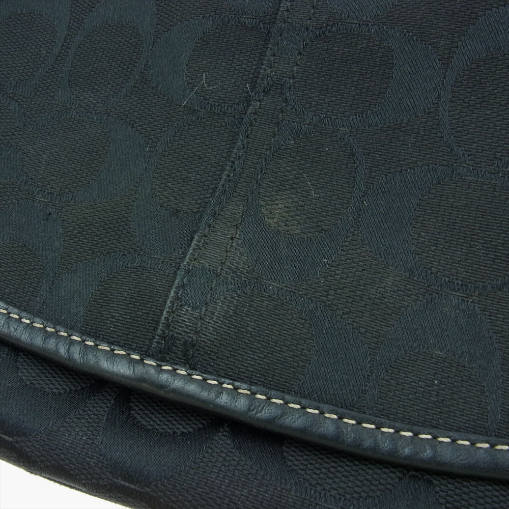 COACH コーチ 6842 シグネチャー レザーストラップ キャンバス ショルダーバッグ ブラック ブラック系【中古】