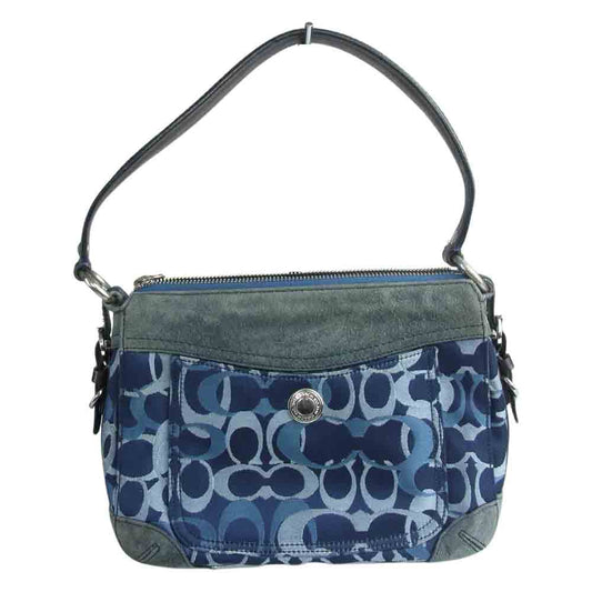 COACH コーチ D04U-7035  シグネチャー柄 ショルダー バッグ インディゴブルー系【中古】