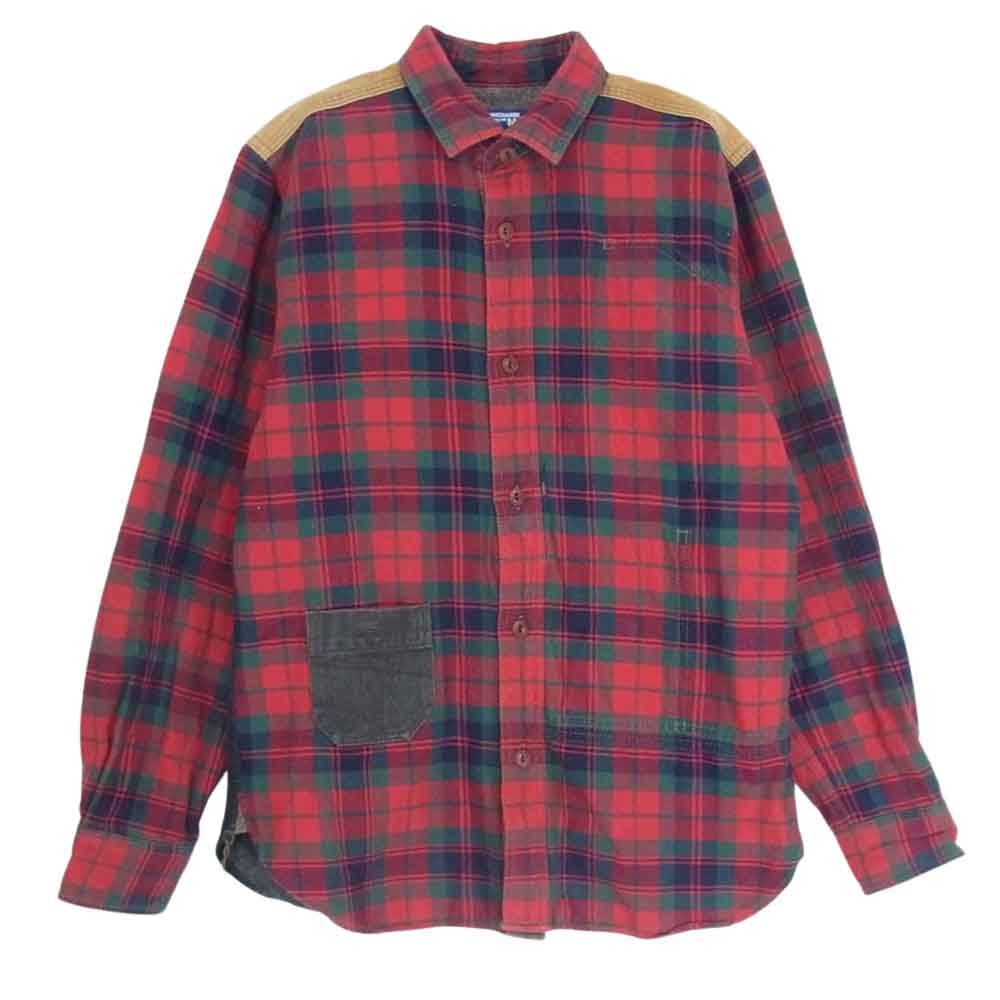 JUNYA WATANABE COMME des GARCONS MAN ジュンヤワタナベコムデギャルソンマン AD2014 WN-B031 異素材 切替 エルボーパッチ チェック シャツ レッド  レッド系 XS【中古】