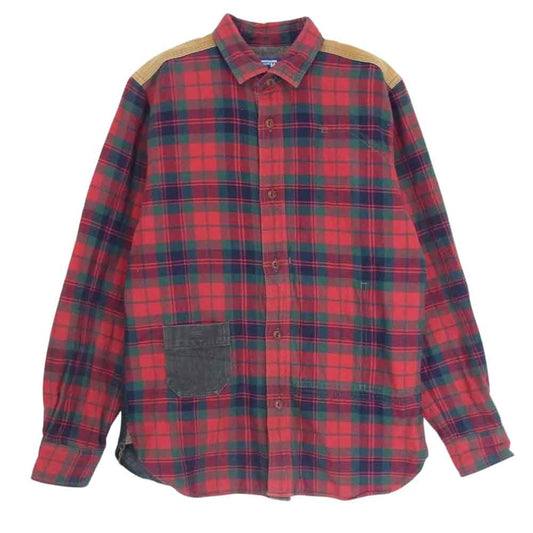 JUNYA WATANABE COMME des GARCONS MAN ジュンヤワタナベコムデギャルソンマン AD2014 WN-B031 異素材 切替 エルボーパッチ チェック シャツ レッド  レッド系 XS【中古】