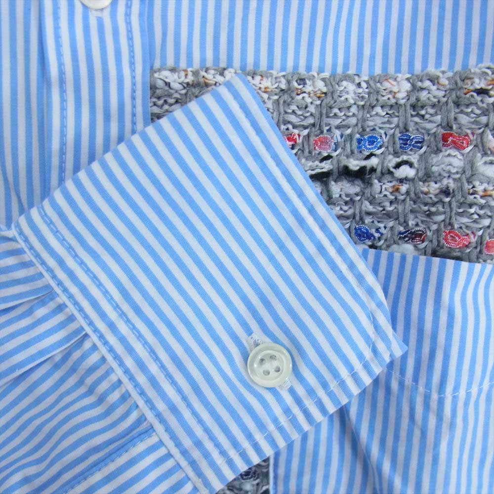 コーヘン 20-181-012 ニット パッチワーク ストライプ 長袖 シャツ ブルー系 46【中古】