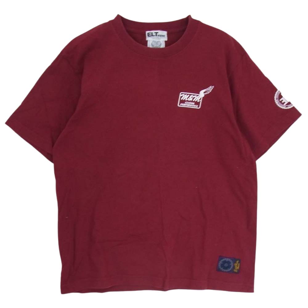 エムアンドエム × ELT ダブルネーム ロゴ 半袖 Tシャツ エンジ系 M【中古】