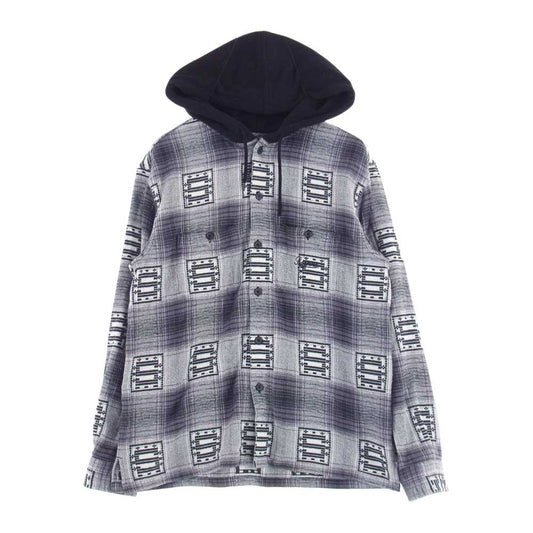 Supreme シュプリーム 20AW  Hooded Shadow plaid Shirts フード付き ネル 長袖シャツ グレー系 S【中古】