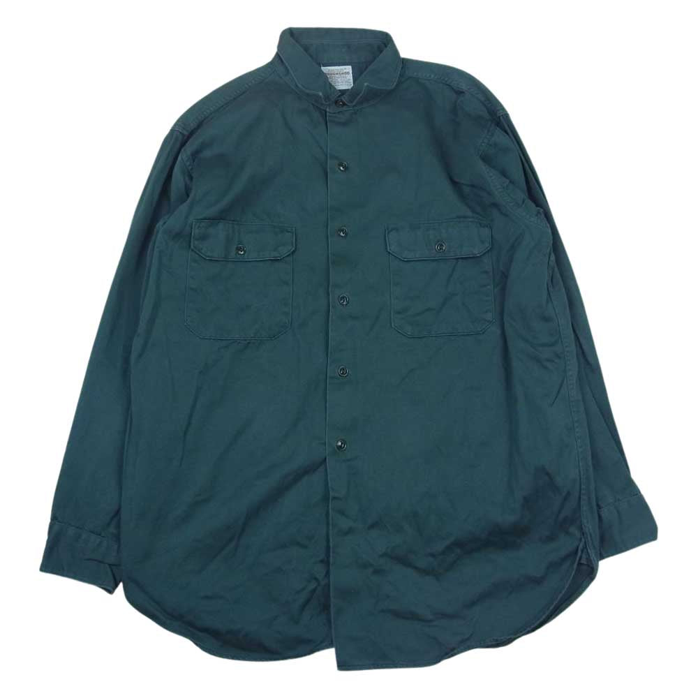 ヘラクレス ヴィンテージ 長袖 ワークシャツ マチ付き 猫目 ボタン グリーン系 M【中古】