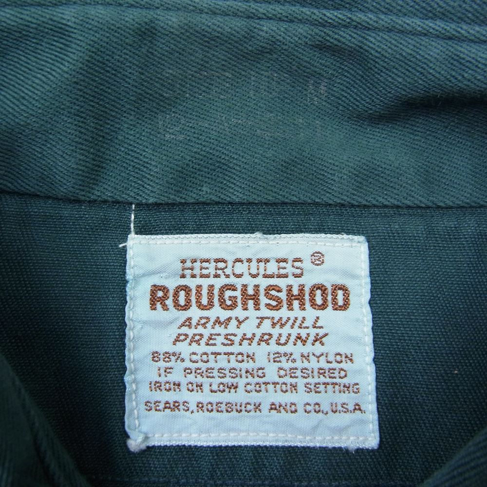 ヘラクレス ヴィンテージ 長袖 ワークシャツ マチ付き 猫目 ボタン グリーン系 M【中古】
