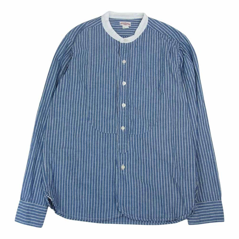 The REAL McCOY'S ザリアルマッコイズ DOUBLE DIAMOND STRIPE CHAMBRAY BAND COLLAR SHIRT ダブルダイヤモンド ストライプ シャンブレー バンドカラー シャツ インディゴブルー系 14【中古】