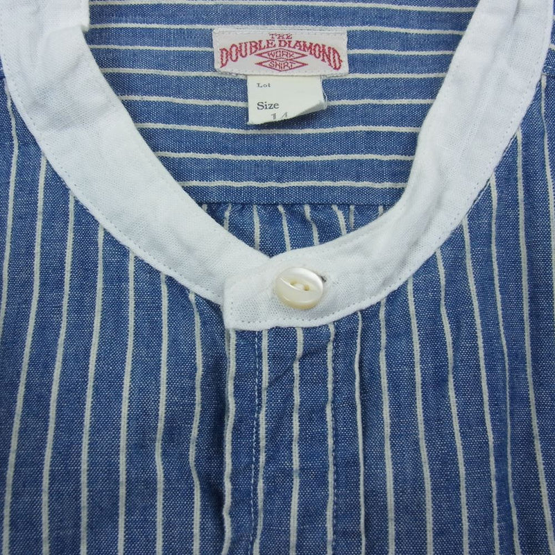 The REAL McCOY'S ザリアルマッコイズ DOUBLE DIAMOND STRIPE CHAMBRAY BAND COLLAR SHIRT ダブルダイヤモンド ストライプ シャンブレー バンドカラー シャツ インディゴブルー系 14【中古】