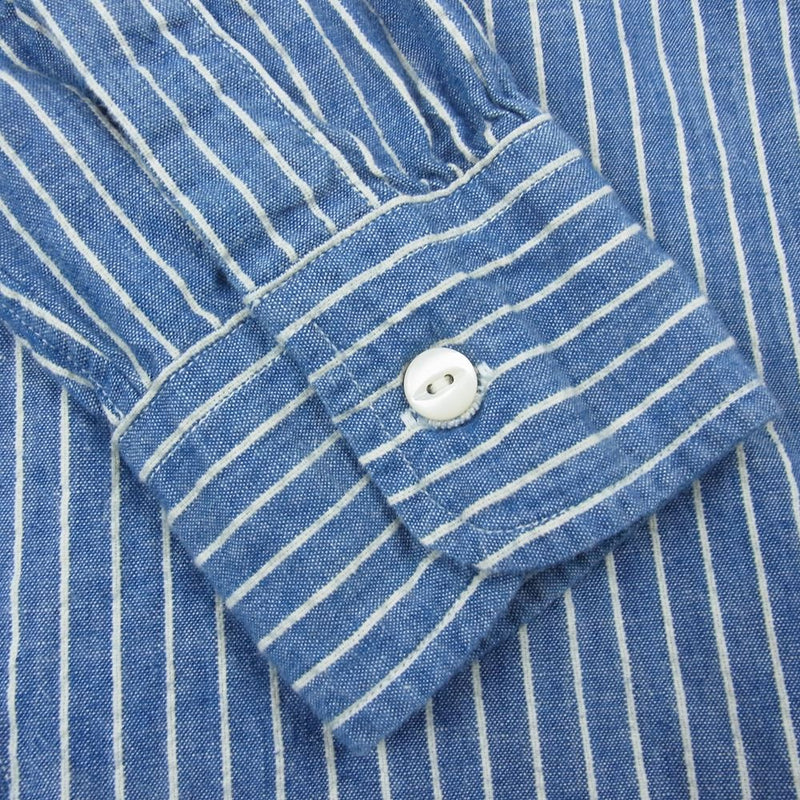 The REAL McCOY'S ザリアルマッコイズ DOUBLE DIAMOND STRIPE CHAMBRAY BAND COLLAR SHIRT ダブルダイヤモンド ストライプ シャンブレー バンドカラー シャツ インディゴブルー系 14【中古】