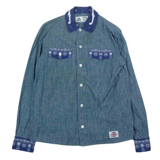 CHALLENGER チャレンジャー CLG-SH011-007 バンダナ柄 シャンブレー 長袖 シャツ インディゴブルー系 M【中古】